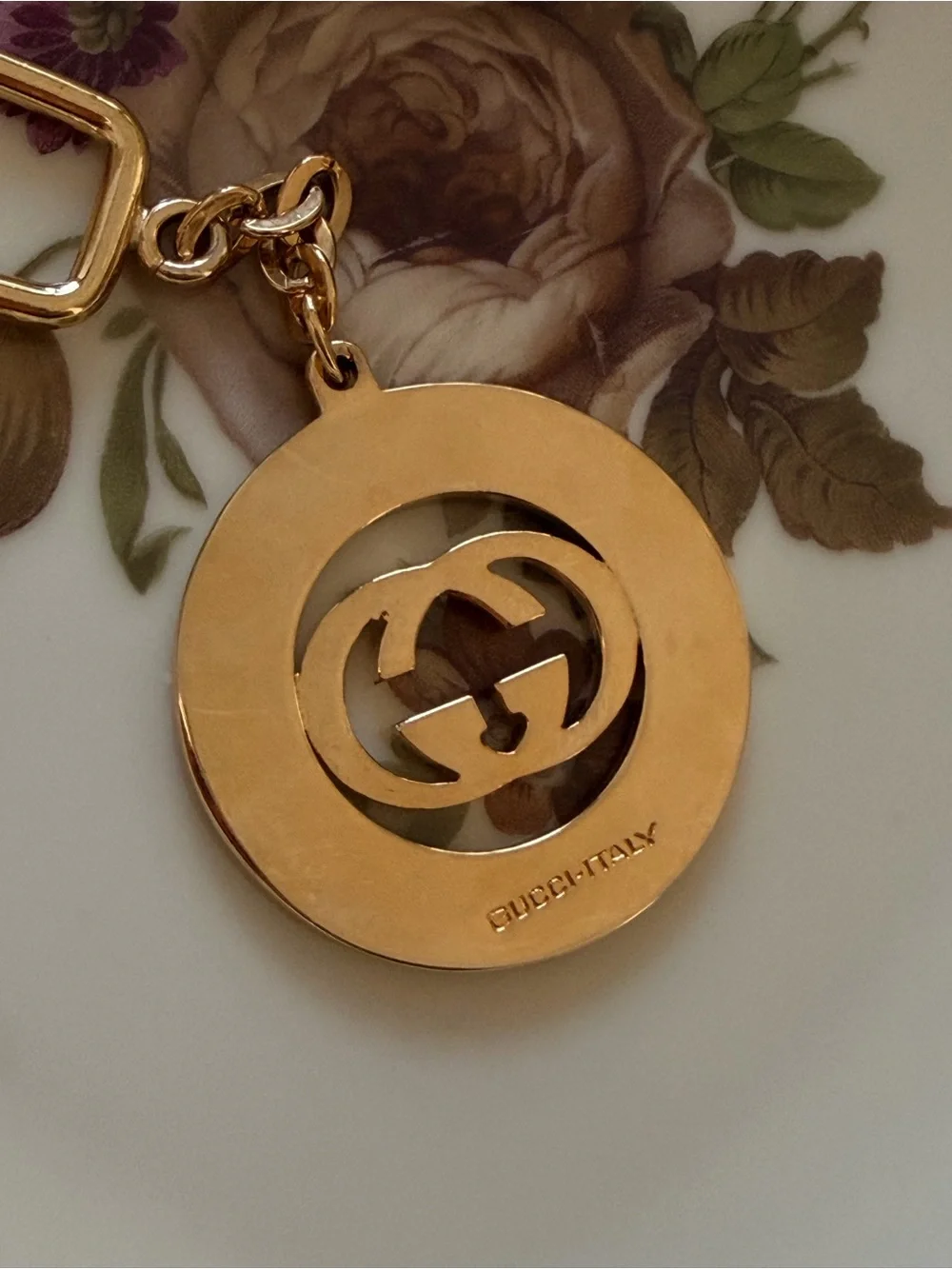 Gucci Gold Tone Keychain with Green and Red Accent